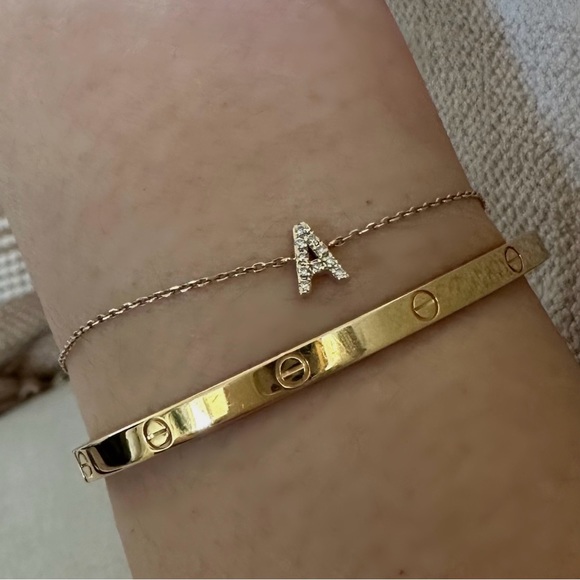 14K Solid Yellow Gold Diamond Initial “A” Bracelet - Picture 1 of 5